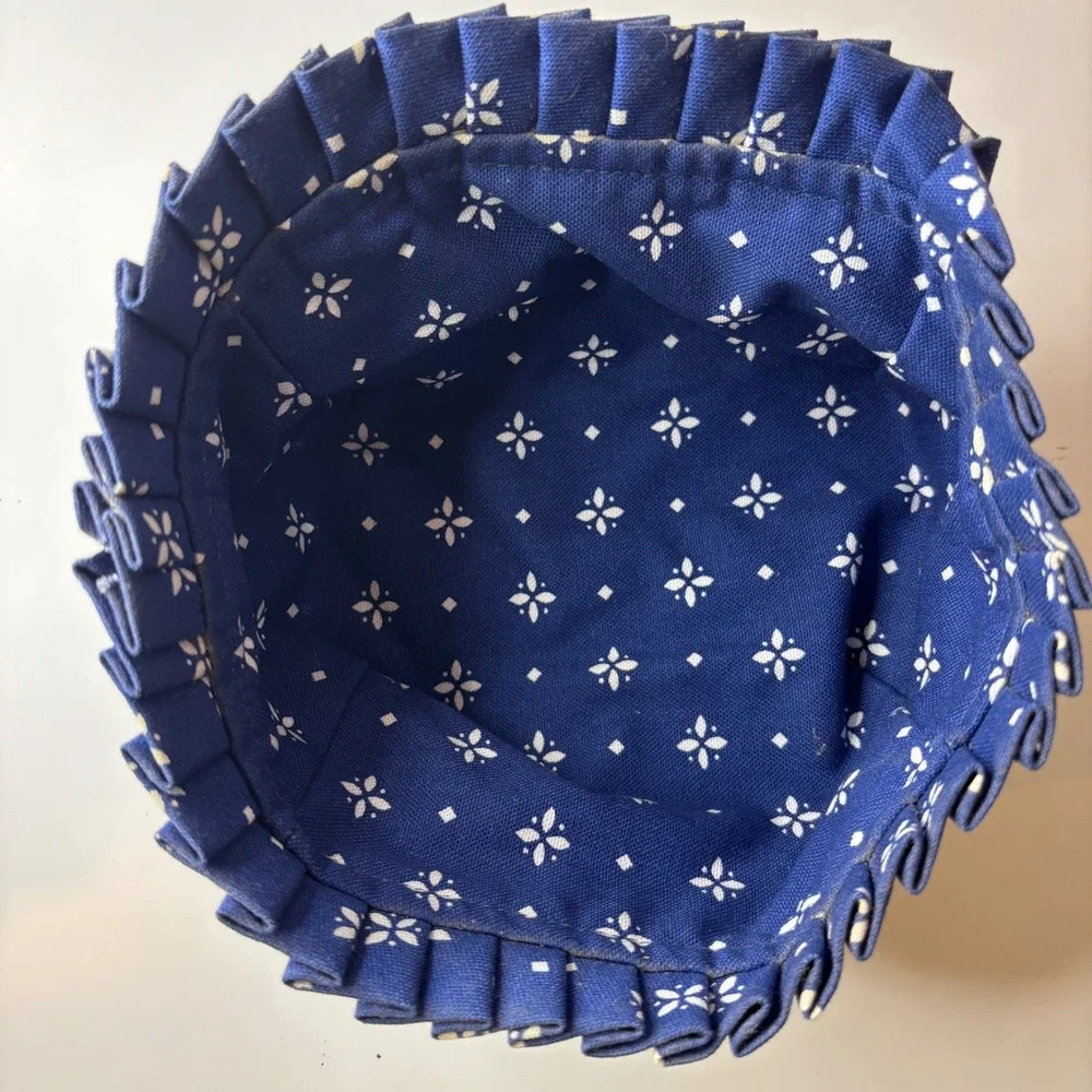Longaberger Basket Liner Home Decor Blue White Floral Ruffle Round USA